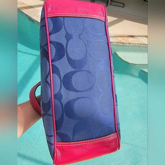 Coach Navy And Fuchia Laura Signature Monogram Jacquard Tote - Picture 12 of 16